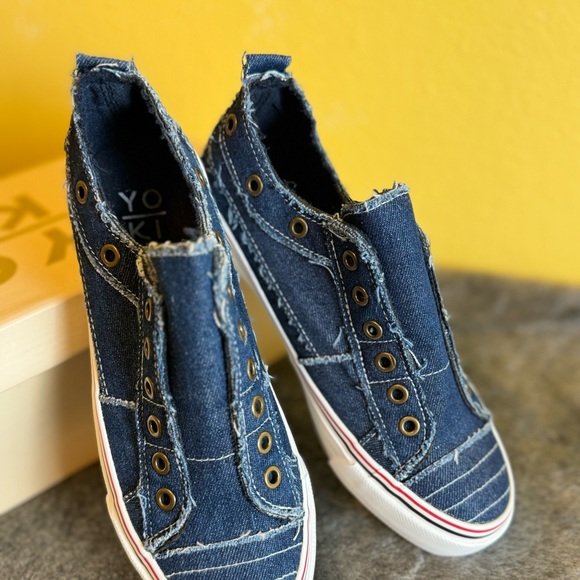 Yoki Shoes Adorable Distressed Denim Slip On Sneakers Size 6 Poshmark